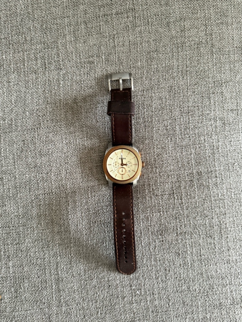 Fossil Brown Leather Strap Watch with Cream Dial and Gold Accents